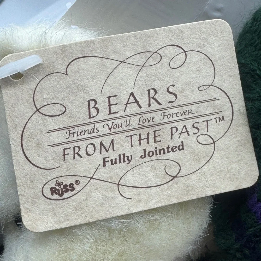 Russ Berrie Bears From The Past Cream Jointed Teddy Bear Green Sweater 1790 7